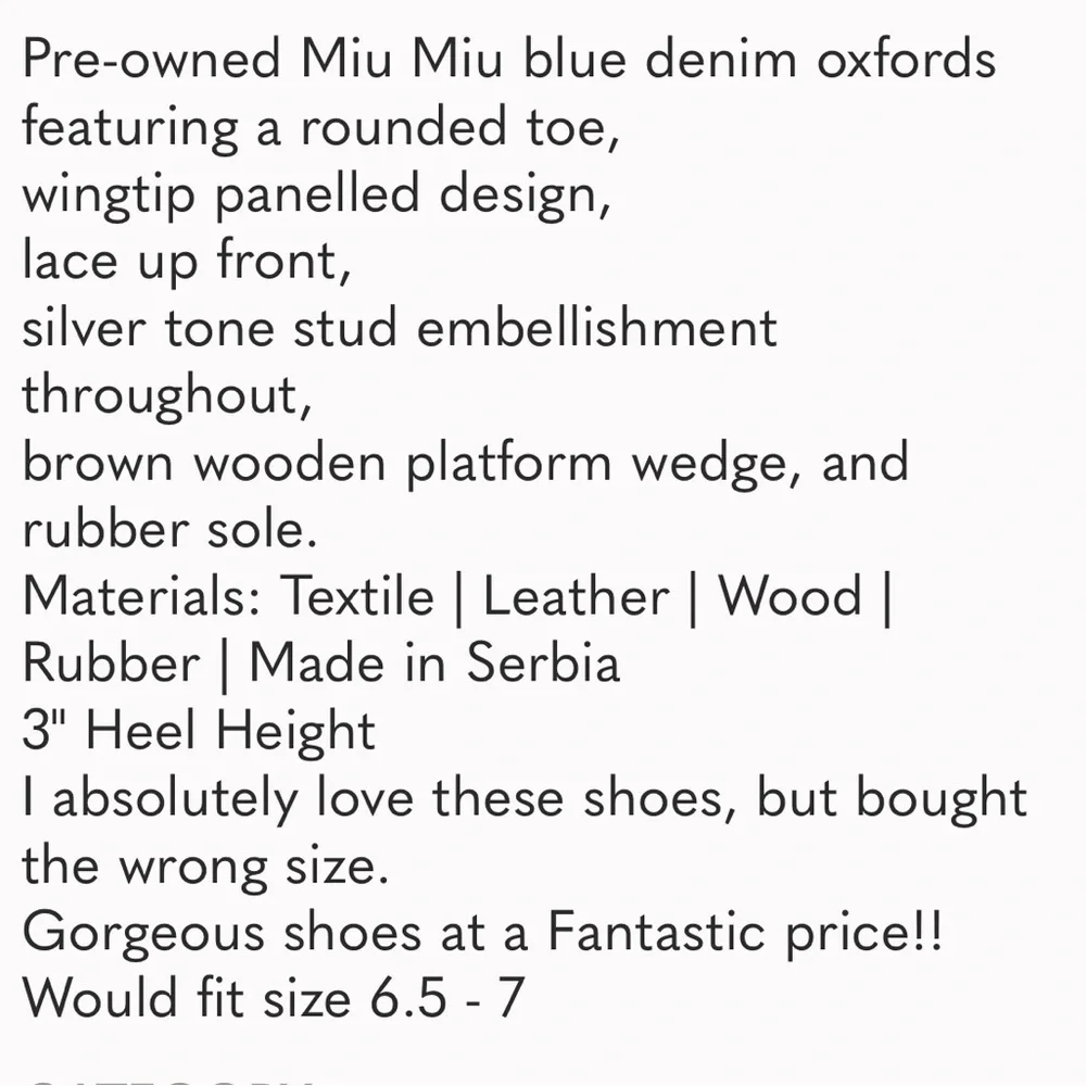 Miu Miu RARE DENIM PLATFORM Studded Wingtip Oxfords SNEAKERS  SHOES 7.5